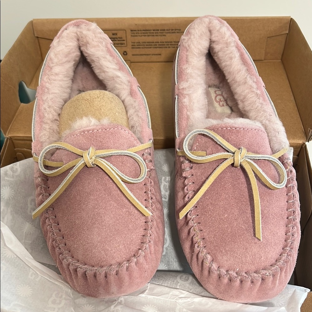 UGG Pink Plush Moccasin Slippers